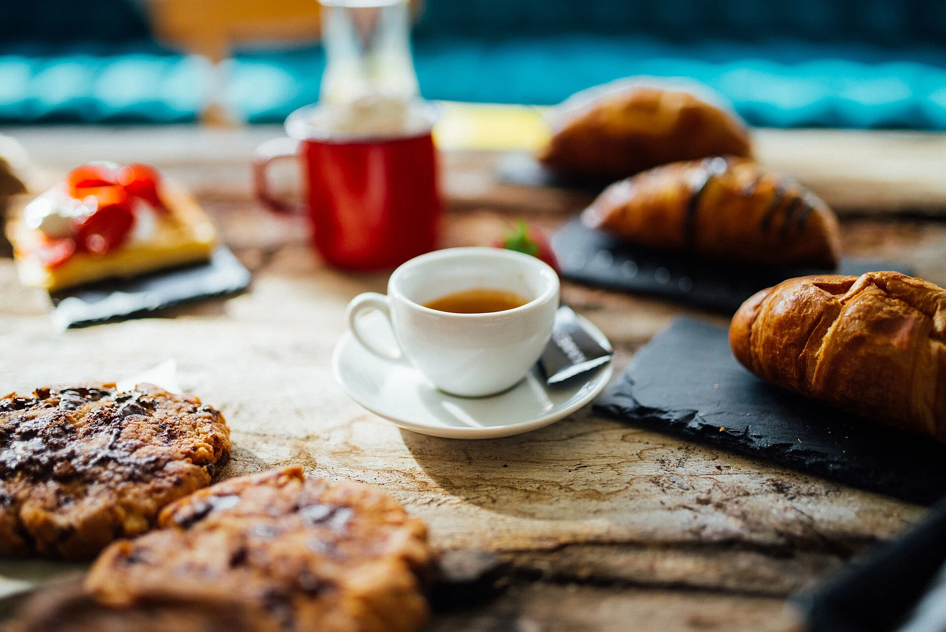 Fresh pastries and coffee on a café table