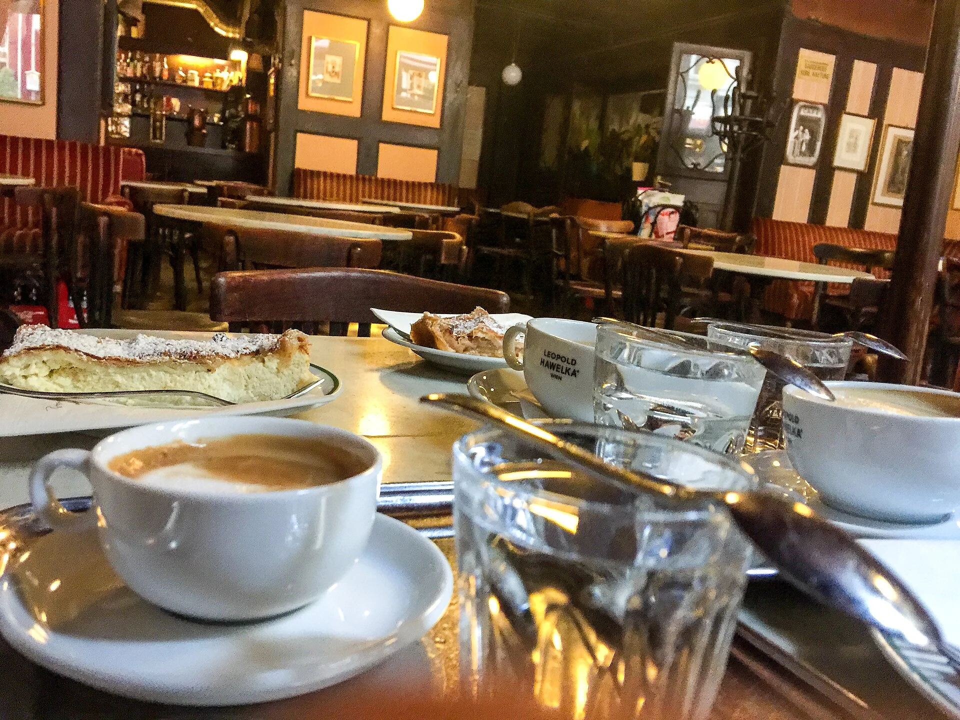 Coffee cups on an intimate café table